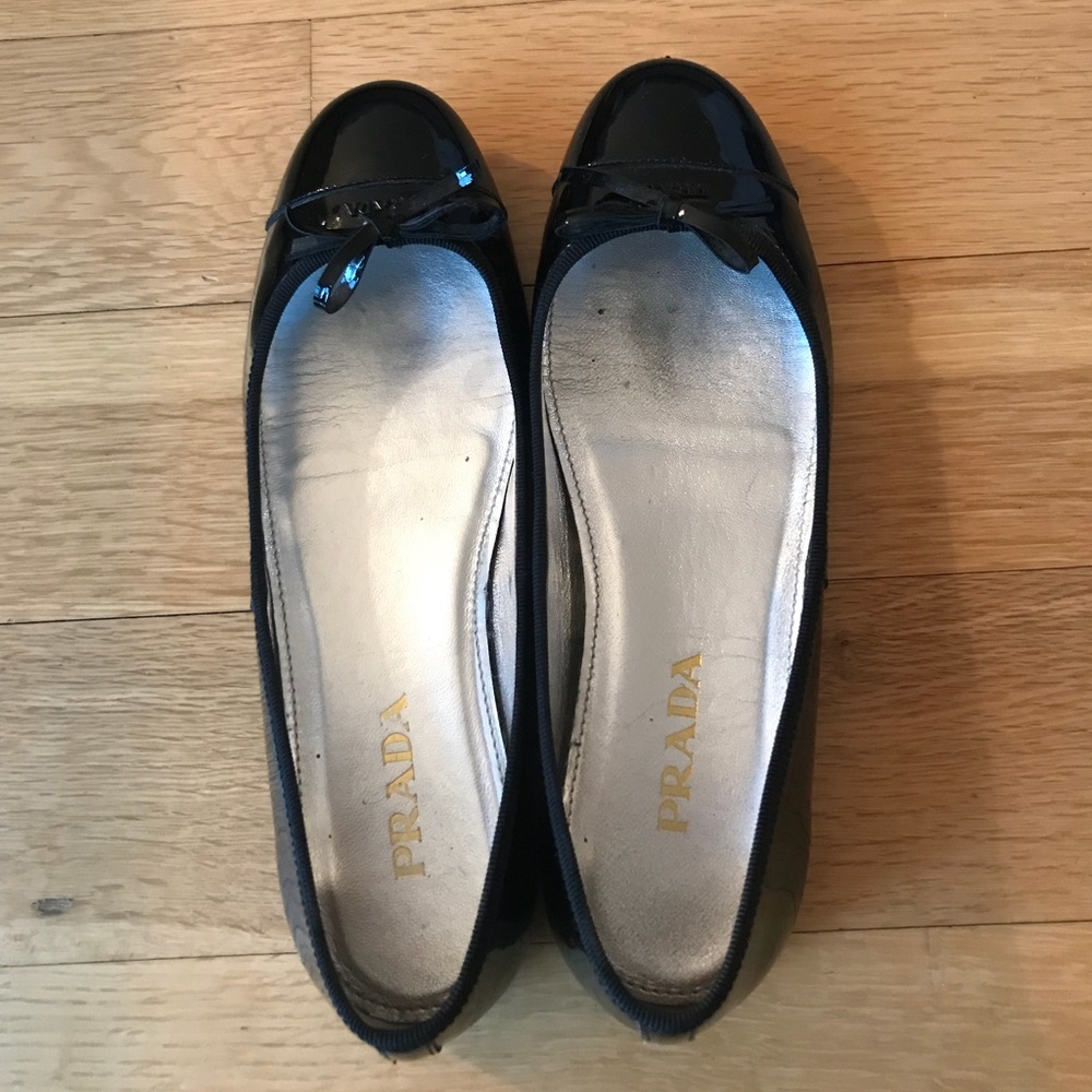 Prada Patent Ballerina Bow Flat 37.5